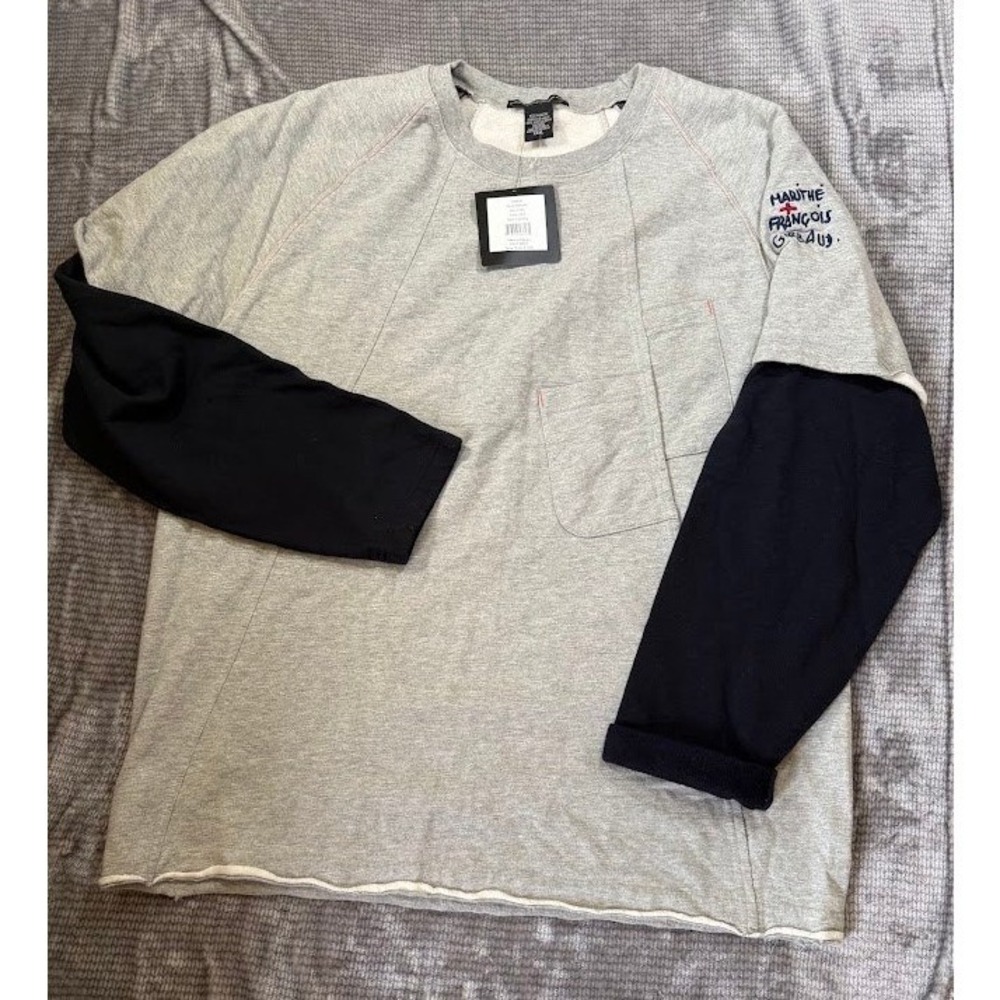 Marithe Francois Girbaud Mens Split Raglan Sweatshirt Grey Black XXXL T3M88A Y2K